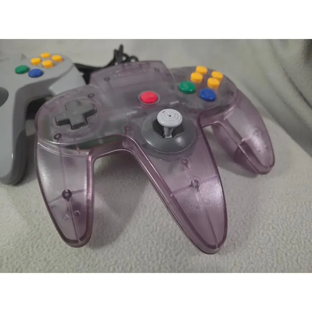 Vtg Set 2 Nintendo 64 OEM Controllers Clear Gray Corded